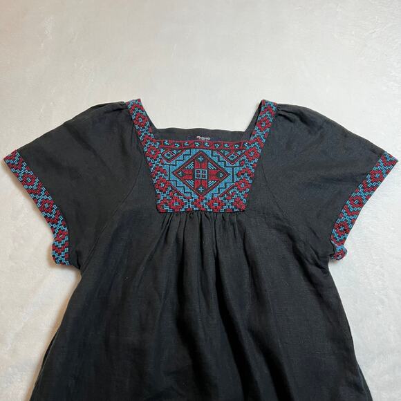 Madewell Embroidered Wanderer Mini Dress Size XXS Linen Boho Festival Colorful - Picture 6 of 12